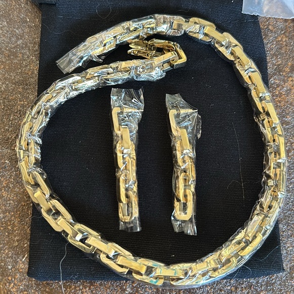 NEW EDDIE BORGO SUPRA CHAIN LINK NECKLACE AND EARRING SET - Picture 2 of 3